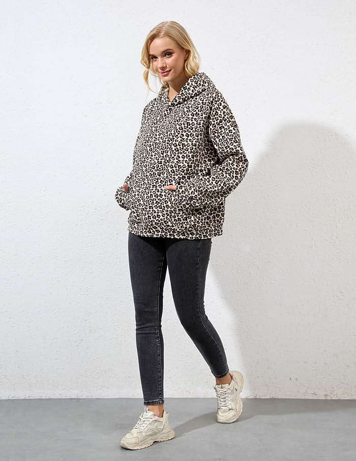 Ziesexy Womens Camo Hoodies Maple Leaf Print Oversized Hooded Pullover Shirt Fleece Long Sleeve Camo Sweatshirt With Pocket - Image 6