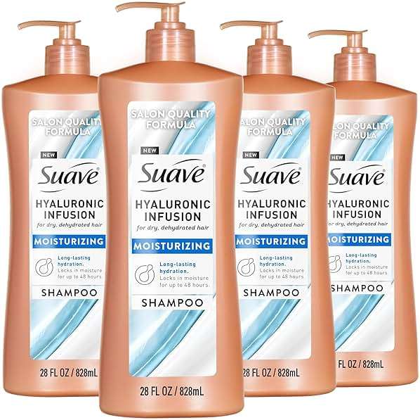 Suave Hyaluronic Infusion Moisturizing Shampoo, Long Lasting Hydration for Dry, Dehydrated Hair with Hyaluronic Acid, 28 oz Pump, 4 Pack - Image 1