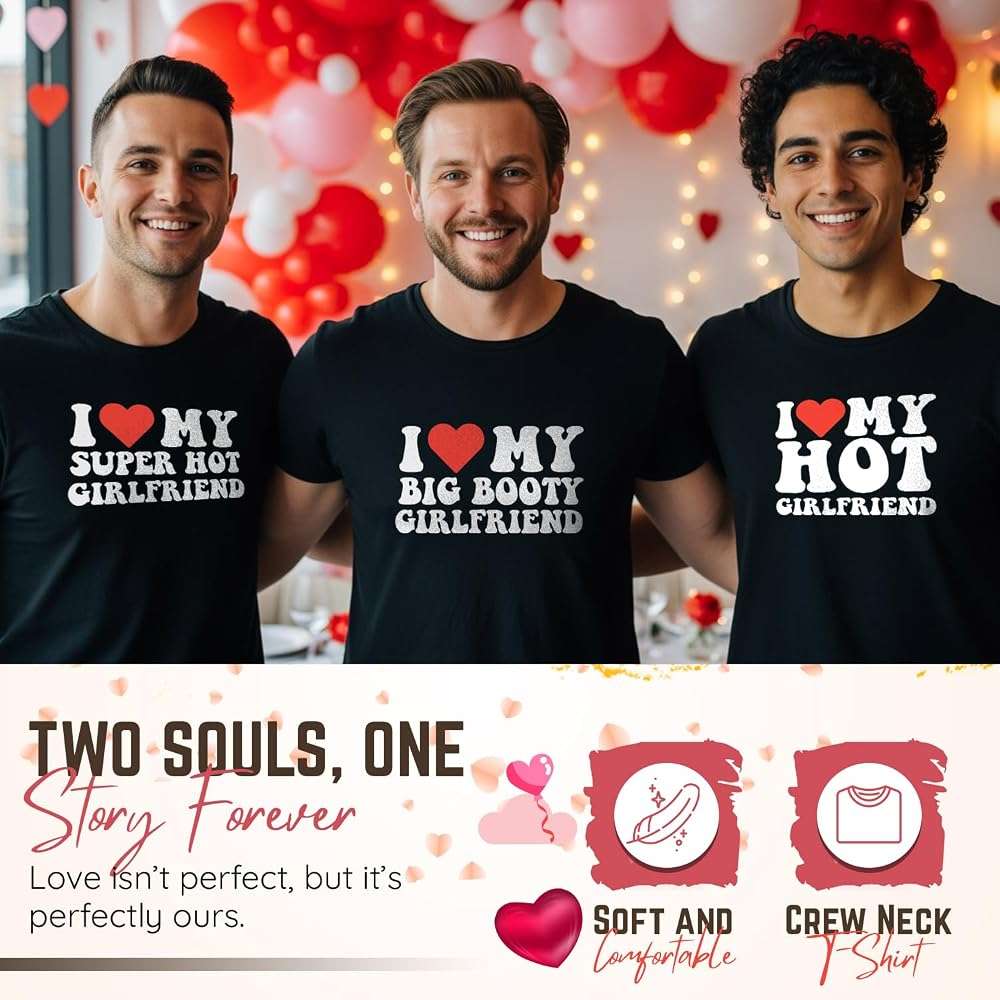 I Love My Girlfriend T Shirt for Men Heart Graphic T-Shirt Romantic Casual Novelty Valentine Tee Couples Clothing - Image 7