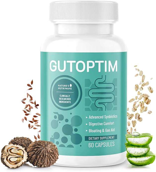 GutOptim Probiotic & Prebiotic Capsules | Pre and Probiotics for Synbiotic Gut Health & Bloating Relief for Women & Men | Enzyme with Probiotics for Digestive Health | Non-GMO, 60 Ct, 1 Month Supply - Image 1