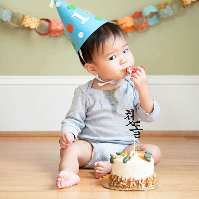 JJJ Design Luxurious Korean First Birthday Cake Topper - Black Shimmer Vinyl, Triple Layered, Doljanchi Decoration - Image 4