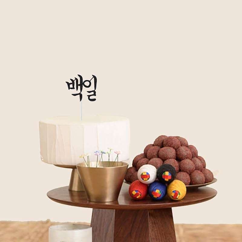 JJJ Design Korean 100th day celebration topper Korean baek-il cake topper One Hundred Days Cake Topper Handmade 3 layers -Black Glitter Baek-il Decoration - Image 3