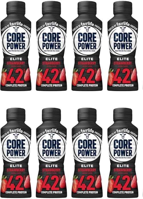 Core' Power' Elite Strawberry (8 Pack) High Protein Milk Shakes 42g - 14 Fl Oz Sports Nutrition - Image 1