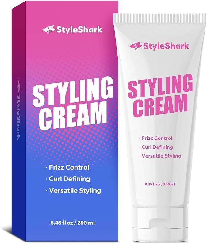 StyleShark 3 in 1 Styling Cream (250ml), Ultimate Curl Cream for Curly & Wavy Hair, Anti-Frizz, Curl Defining & Smoothing, Hair Care Essentials for Frizz Control, Heatless Curls, Slick Back Styles - Image 1