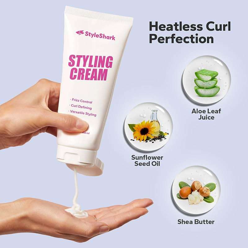 StyleShark 3 in 1 Styling Cream (250ml), Ultimate Curl Cream for Curly & Wavy Hair, Anti-Frizz, Curl Defining & Smoothing, Hair Care Essentials for Frizz Control, Heatless Curls, Slick Back Styles - Image 4