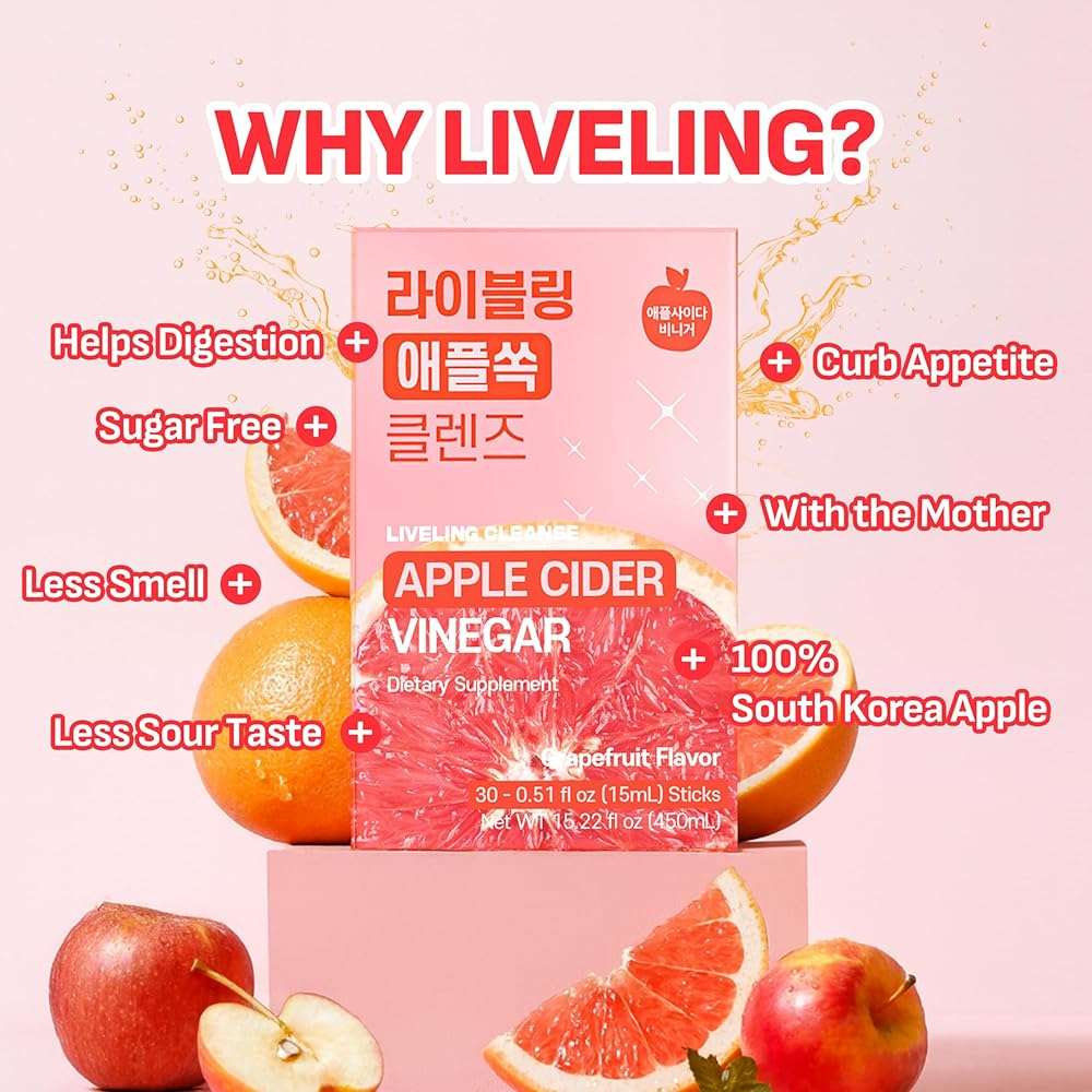 [Liveling] Apple Cider Vinegar Drink Stick & 3-in-1 Shot – Grapefruit Flavor | Supports Digestion, Daily Cleanse, Sugar-Free, Low-Calorie, Portable On-The-Go Packets (30 sticks) - Image 2