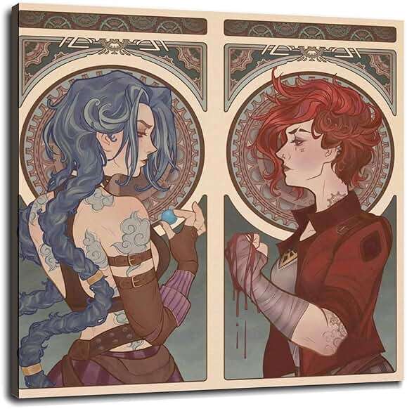 DEKBOND Arcane Anime Canvas Prints - Jinx&Vi Poster, Aesthetic Wall Art for Home, Office, Living Room Decorations - Framed 12"x12" - Image 1