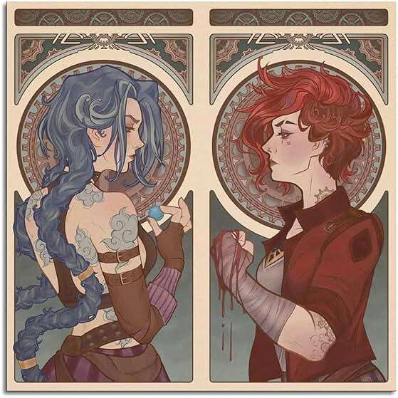 DEKBOND Arcane Anime Canvas Prints - Jinx&Vi Poster, Aesthetic Wall Art for Home, Office, Living Room Decorations - Framed 12"x12" - Image 2