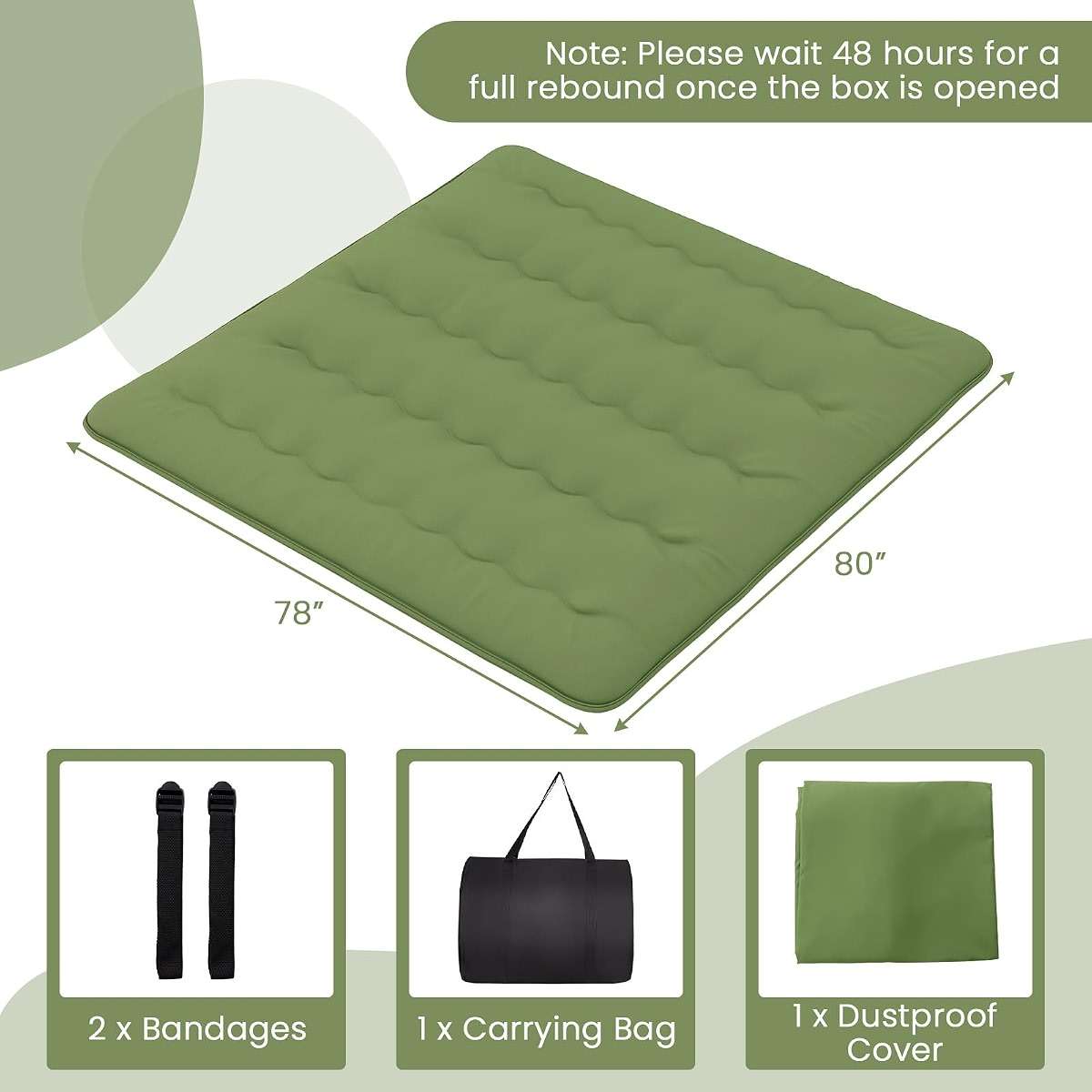 Giantex Japanese Floor Mattress, 4 Inch Futon Mattress with Washable Cover & Storage Bag, Foldable Roll up Mattress Tatami Mat, Portable Sleeping Pad for Camping, Dormitory, Green, King - Image 2