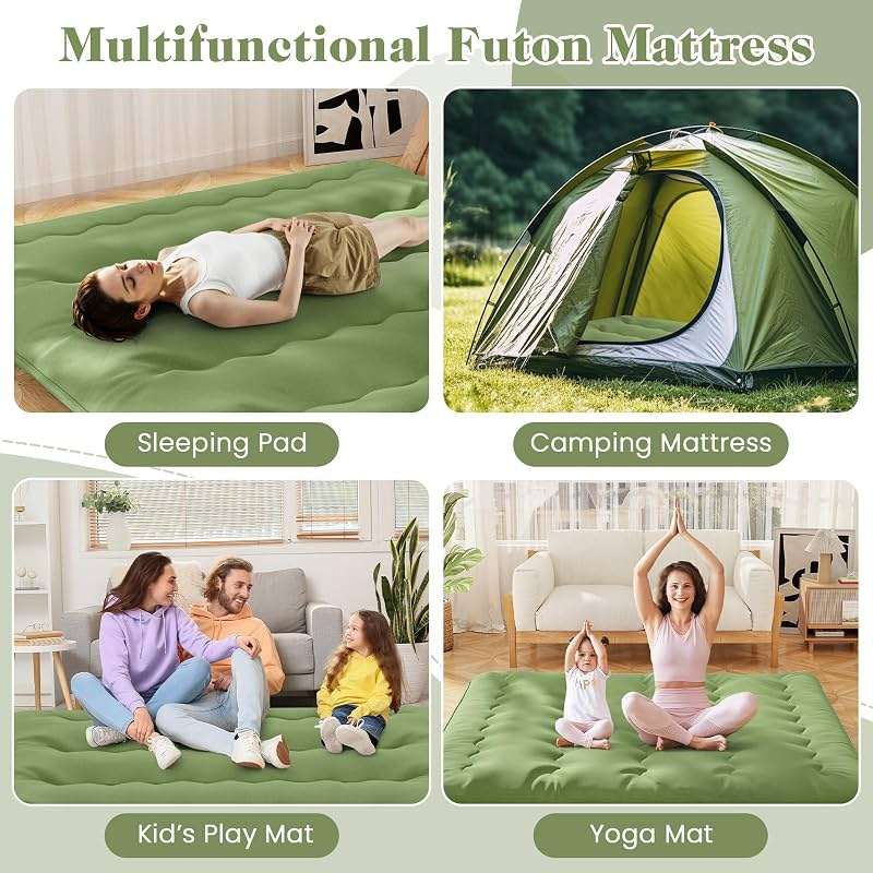 Giantex Japanese Floor Mattress, 4 Inch Futon Mattress with Washable Cover & Storage Bag, Foldable Roll up Mattress Tatami Mat, Portable Sleeping Pad for Camping, Dormitory, Green, King - Image 8