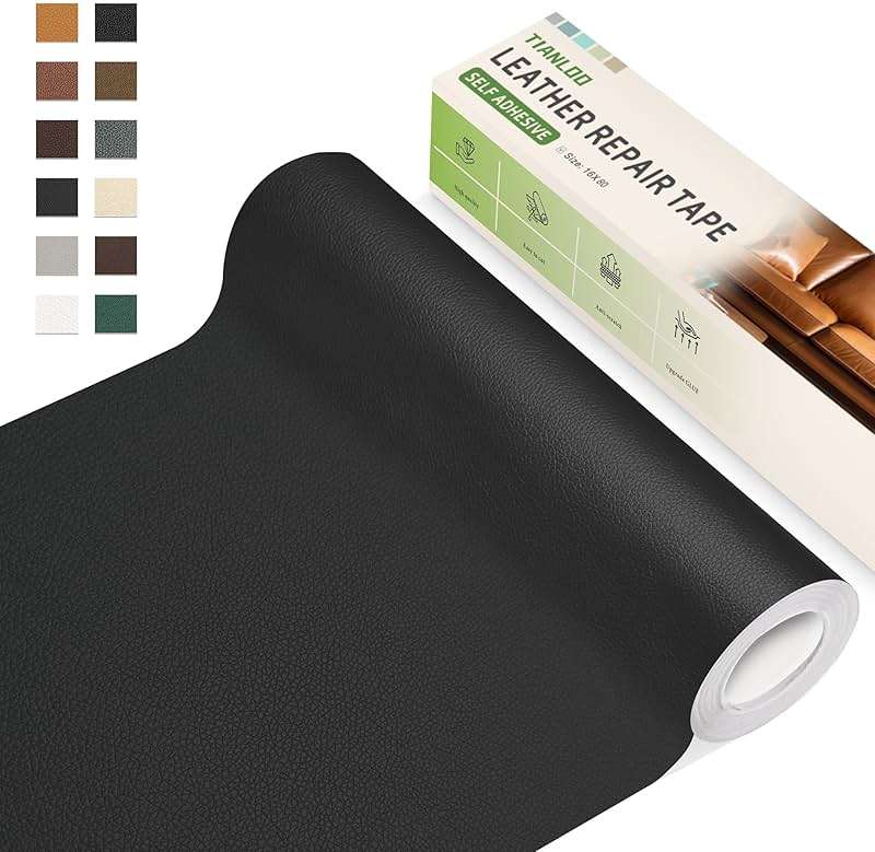 TIANLDD Leather Repair Tape,16 x 80 Inches Self Adhesive Leather Repair Patch，Leather Repair Kit for Furniture，Couches,Car Seats,Cabinets,Handbags(Black-Litchi Grain) - Image 1