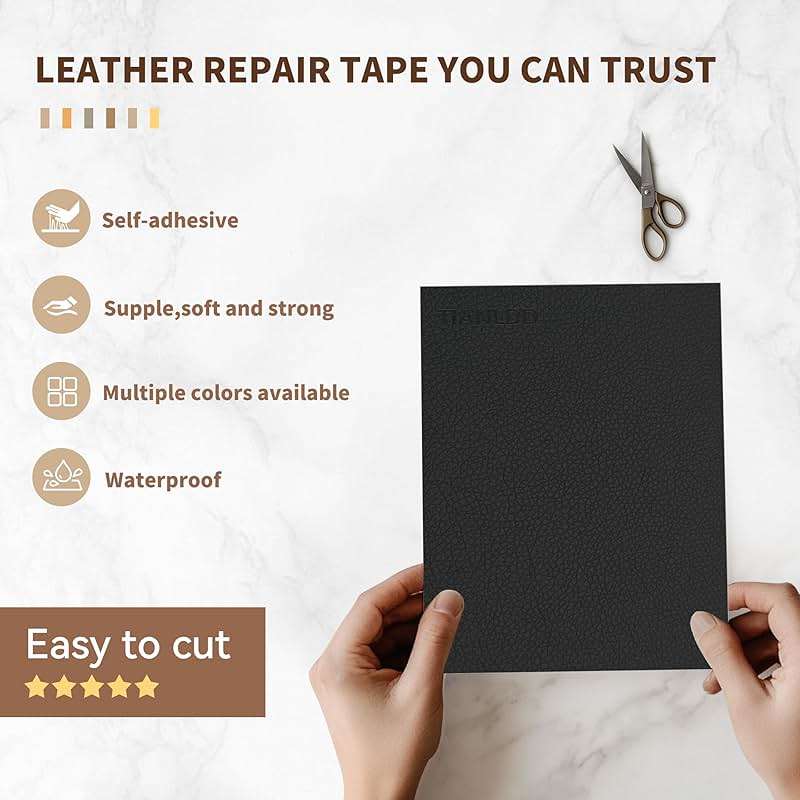 TIANLDD Leather Repair Tape,16 x 80 Inches Self Adhesive Leather Repair Patch，Leather Repair Kit for Furniture，Couches,Car Seats,Cabinets,Handbags(Black-Litchi Grain) - Image 3