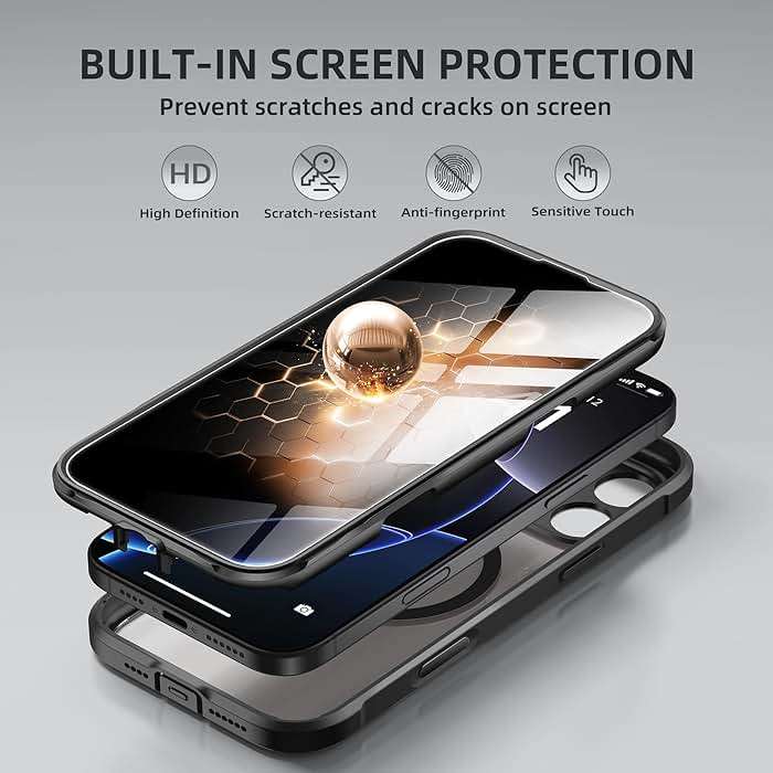 BERFY for iPhone 16 Pro Max Case, Compatible with MagSafe, Built-in Privacy Screen Protector, Camera Protection, Shockproof Full Body Phone Case 6.9", Clear Black - Image 4