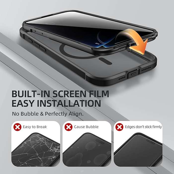 BERFY for iPhone 16 Pro Max Case, Compatible with MagSafe, Built-in Privacy Screen Protector, Camera Protection, Shockproof Full Body Phone Case 6.9", Clear Black - Image 6