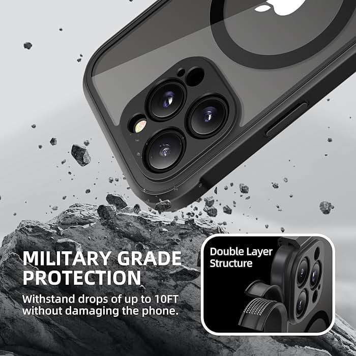 BERFY for iPhone 16 Pro Max Case, Compatible with MagSafe, Built-in Privacy Screen Protector, Camera Protection, Shockproof Full Body Phone Case 6.9", Clear Black - Image 8