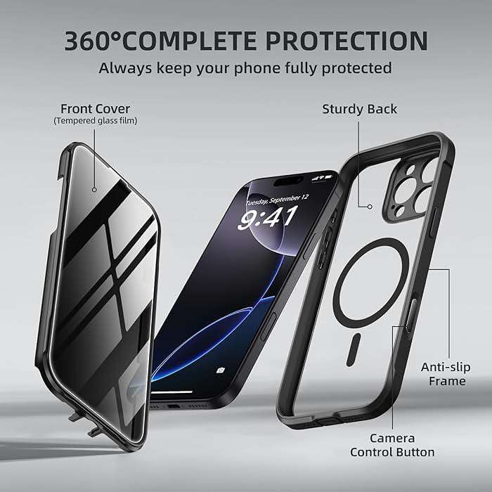 BERFY for iPhone 16 Pro Max Case, Compatible with MagSafe, Built-in Privacy Screen Protector, Camera Protection, Shockproof Full Body Phone Case 6.9", Clear Black - Image 9