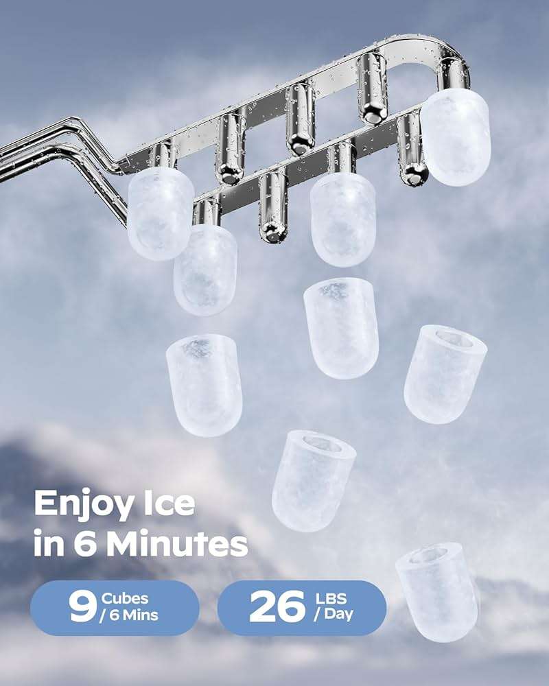 HOMEZAY Ice Maker Countertop, 9 Cubes Ready in 6 Mins, 26 lbs per Day, Ice Machine with 2 Ice Sizes and Self-Cleaning, Portable Ice Maker with Handle for Home, Kitchen, Camping, RV, Office, Black - Image 2