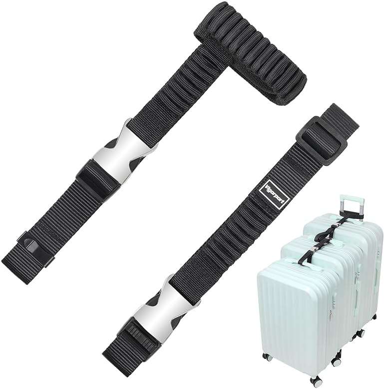 Vigorport Luggage Straps, Metal Luggage Connector Straps for Suitcases, Stretchable Add A Bag Adjustable Attachment Accessories Belts (Black, Medium) - Image 1