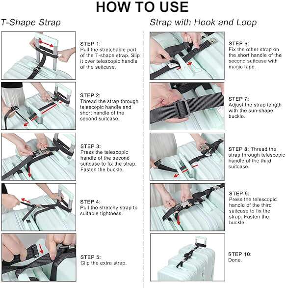 Vigorport Luggage Straps, Metal Luggage Connector Straps for Suitcases, Stretchable Add A Bag Adjustable Attachment Accessories Belts (Black, Medium) - Image 6