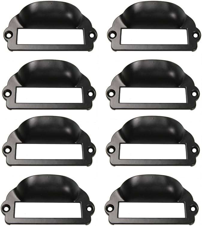 PDETVEO 8PCS Label Tag Frames Pull, Black Card Holder Drawer Handle, Zinc Alloy Catalog Drawer Pulls for Office, Furniture, Cupboard, Box, Case, Hardware (81x40mm) - Image 1