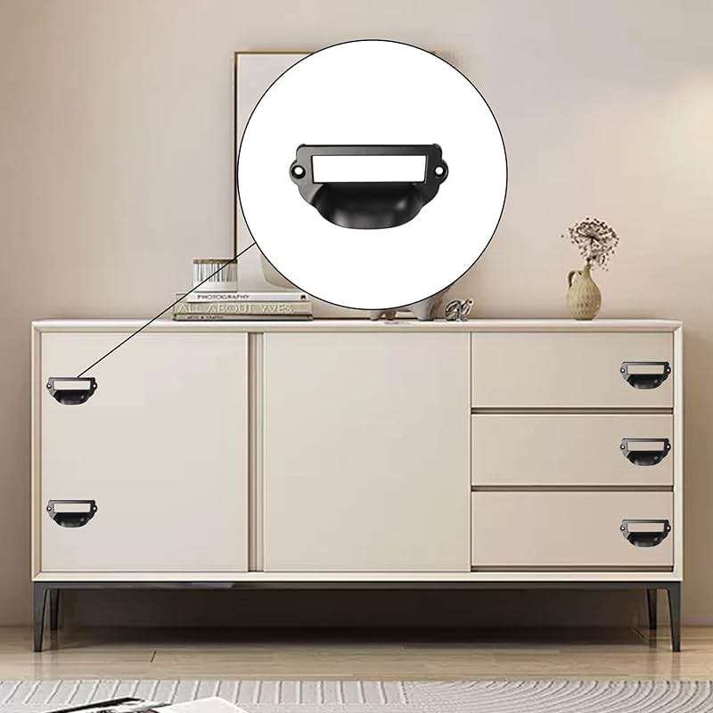 PDETVEO 8PCS Label Tag Frames Pull, Black Card Holder Drawer Handle, Zinc Alloy Catalog Drawer Pulls for Office, Furniture, Cupboard, Box, Case, Hardware (81x40mm) - Image 2