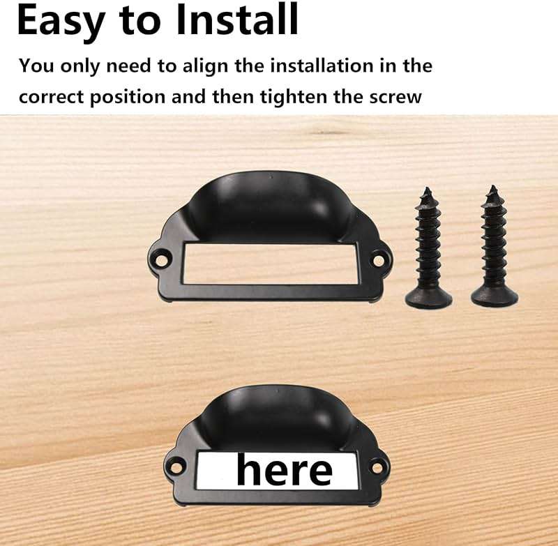 PDETVEO 8PCS Label Tag Frames Pull, Black Card Holder Drawer Handle, Zinc Alloy Catalog Drawer Pulls for Office, Furniture, Cupboard, Box, Case, Hardware (81x40mm) - Image 5