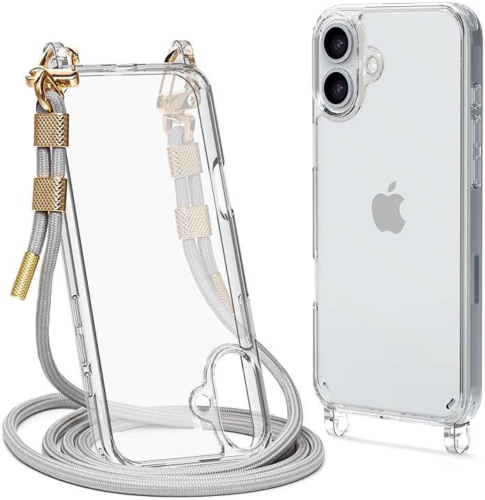 Lawonda for iPhone 16 Case with Strap, Clear Shockproof Crossbody Phone Cover w/Removable Anti-Theft Adjustable Lanyard for Women, Travel, Shopping, Hiking (6.1", Grey) - Image 1