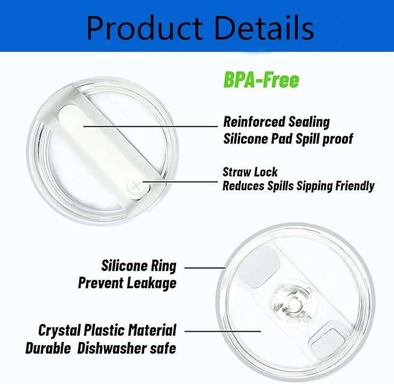 2 Pcs Tumbler Lid for Stanley 40oz Cup, Dustproof Spill Proof Splash Resistant Replacement Cup Lid for Stanley Tumbler (Blue) - Image 3