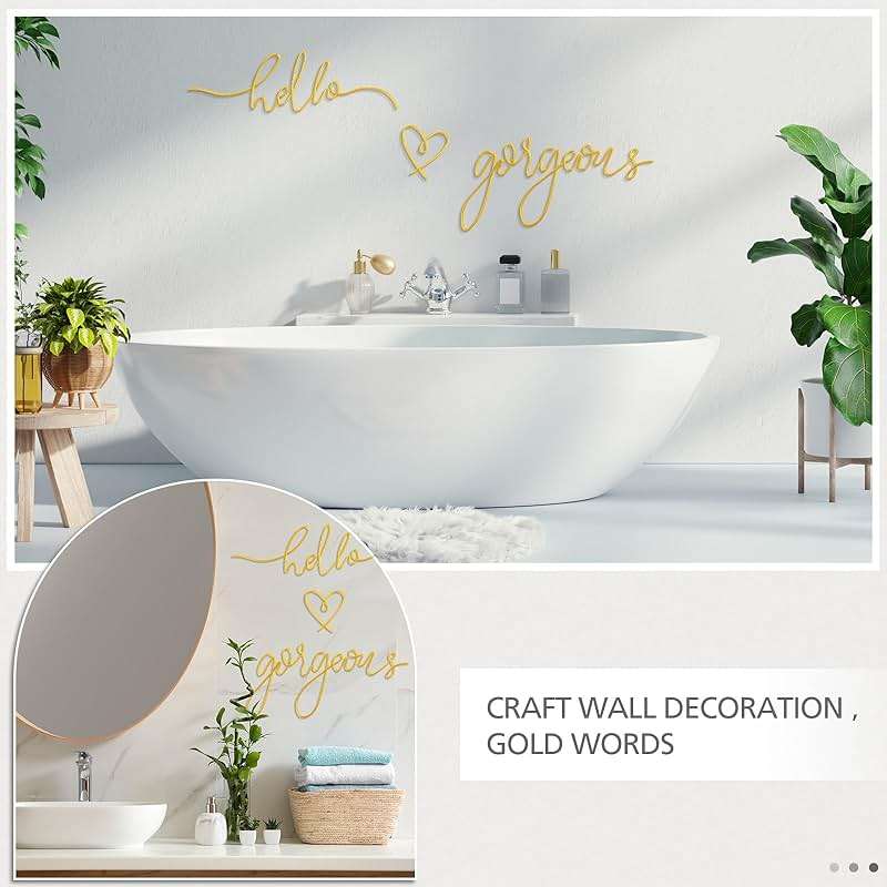 Hicarer Metal Hello Gorgeous Wall Art Minimalist Decor for Bedroom Bathroom Living Room Dressing Room Salon Office Home Decorations Easy to Install Wall Decor(Gold,Classic Style) - Image 4