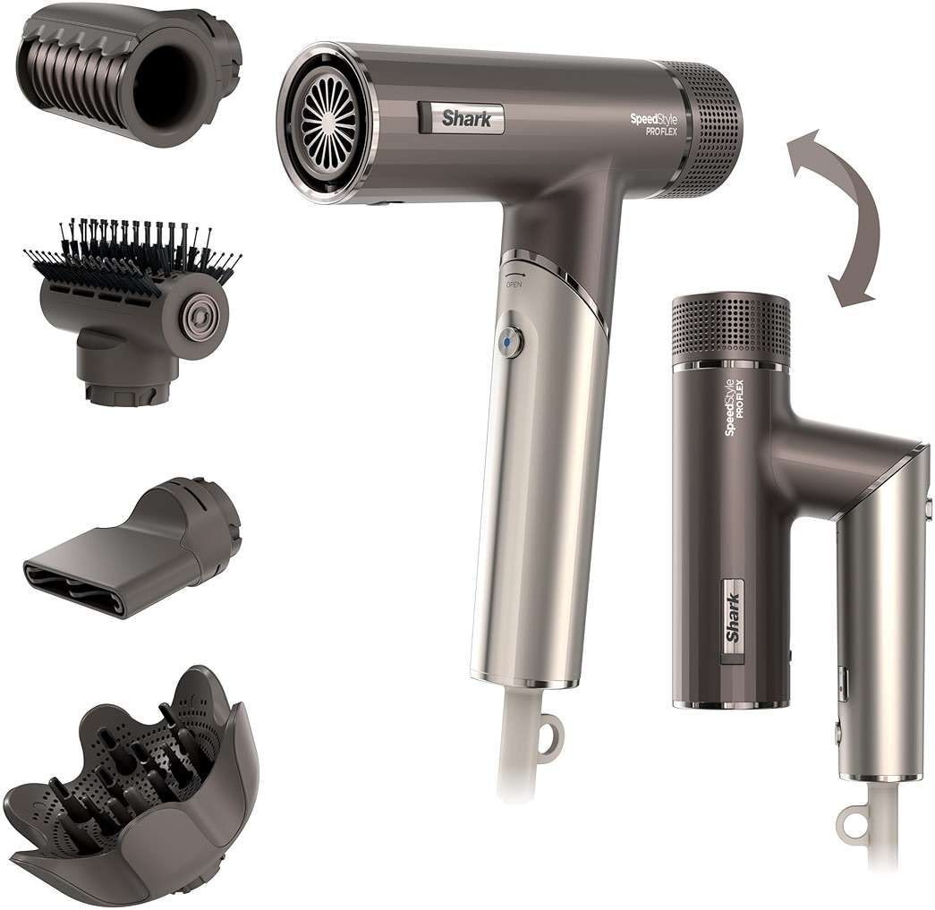 Shark SpeedStyle Pro Flex Professional Performance High-Velocity Hair Dryer System with Scalp Shield & IQ Speed Styling and Drying Suite, Lightweight, Ionic, No Heat Damage, Mocha Silver, HD542 - Image 1
