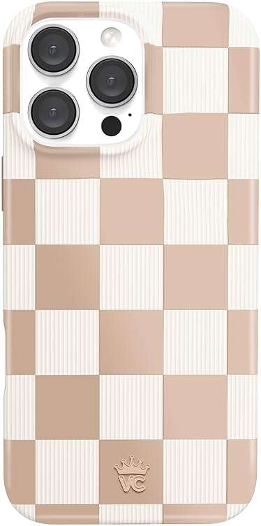 VELVET CAVIAR Checkered Phone Case for iPhone 16 Pro Max for Women - Compatible with MagSafe [10ft Drop Tested] - Girly Cute Protective Designer Cover - Nude Neutral Aesthetic - Image 1