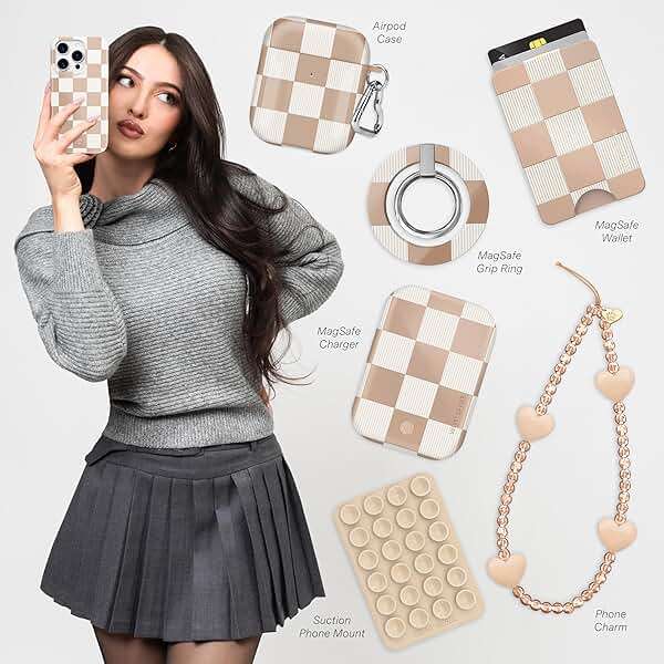VELVET CAVIAR Checkered Phone Case for iPhone 16 Pro Max for Women - Compatible with MagSafe [10ft Drop Tested] - Girly Cute Protective Designer Cover - Nude Neutral Aesthetic - Image 2
