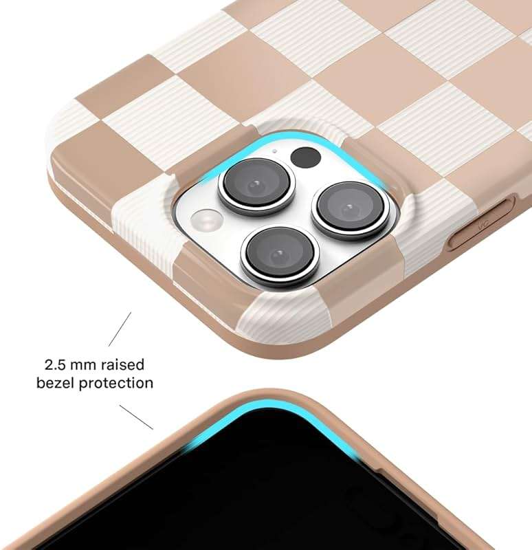 VELVET CAVIAR Checkered Phone Case for iPhone 16 Pro Max for Women - Compatible with MagSafe [10ft Drop Tested] - Girly Cute Protective Designer Cover - Nude Neutral Aesthetic - Image 4