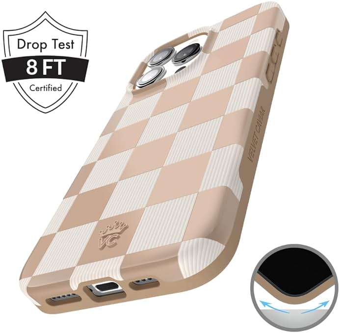 VELVET CAVIAR Checkered Phone Case for iPhone 16 Pro Max for Women - Compatible with MagSafe [10ft Drop Tested] - Girly Cute Protective Designer Cover - Nude Neutral Aesthetic - Image 5