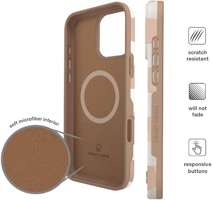 VELVET CAVIAR Checkered Phone Case for iPhone 16 Pro Max for Women - Compatible with MagSafe [10ft Drop Tested] - Girly Cute Protective Designer Cover - Nude Neutral Aesthetic - Image 6