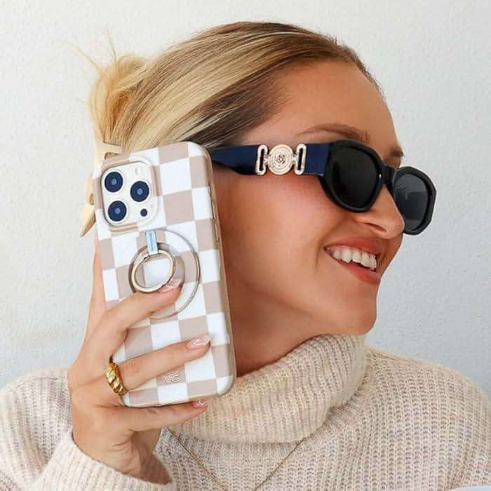 VELVET CAVIAR Checkered Phone Case for iPhone 16 Pro Max for Women - Compatible with MagSafe [10ft Drop Tested] - Girly Cute Protective Designer Cover - Nude Neutral Aesthetic - Image 7