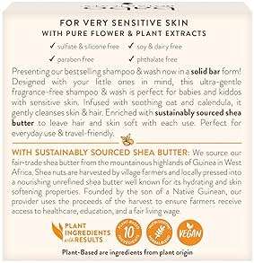 Babo Botanicals Sensitive Baby Fragrance-Free 2-in-1 Shampoo & Wash Bar - Shea Butter, Calendula & Aloe Vera - EWG Verified - Cruelty-Free - Vegan - Pediatrician Tested - For Babies & Kids - Image 2