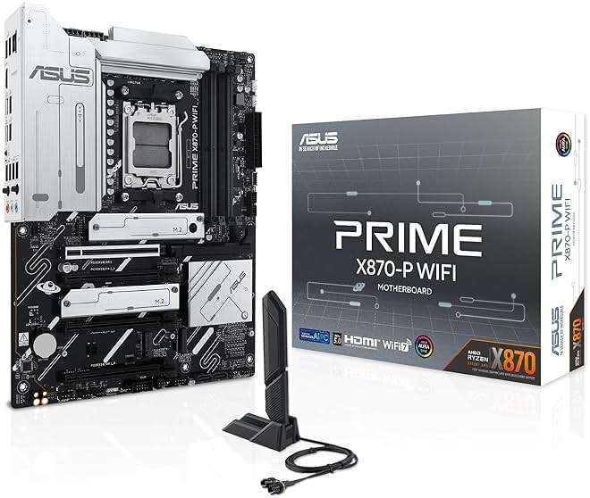 ASUS Prime X870-P WiFi AMD AM5 X870 ATX Motherboard 14+2+1 80A DrMOS Power Stages, DDR5, PCIe 5.0, PCIe 5.0 x16, Q-Release, 4X M.2, Wi-Fi 7, Q-Antenna, 2.5Gb LAN, USB4®, USB Type-C®, BIOS Flashback™ - Image 1