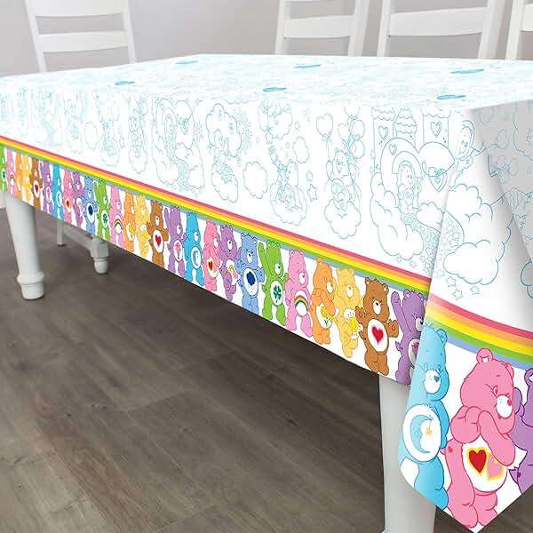 Prime Party Care Bears Plastic Table Cover - 54" x 108" Disposable Plastic Tablecloth- Perfect for Kids' Birthday Parties, Baby Showers, Family Gatherings, and 80s Themed Events - Image 1