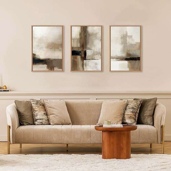 HOURIA Abstract Neutral Vintage Earth Tone Framed Canvas Wall Art Set,Modern Minimalist Rustic Brown Beige Wall Decor,Wabi Sabi Textured Brushstroke Artwork for Living Room,Bedroom,Farmhouse-16"x24"x3 - Image 2