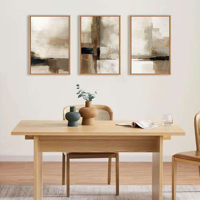 HOURIA Abstract Neutral Vintage Earth Tone Framed Canvas Wall Art Set,Modern Minimalist Rustic Brown Beige Wall Decor,Wabi Sabi Textured Brushstroke Artwork for Living Room,Bedroom,Farmhouse-16"x24"x3 - Image 3