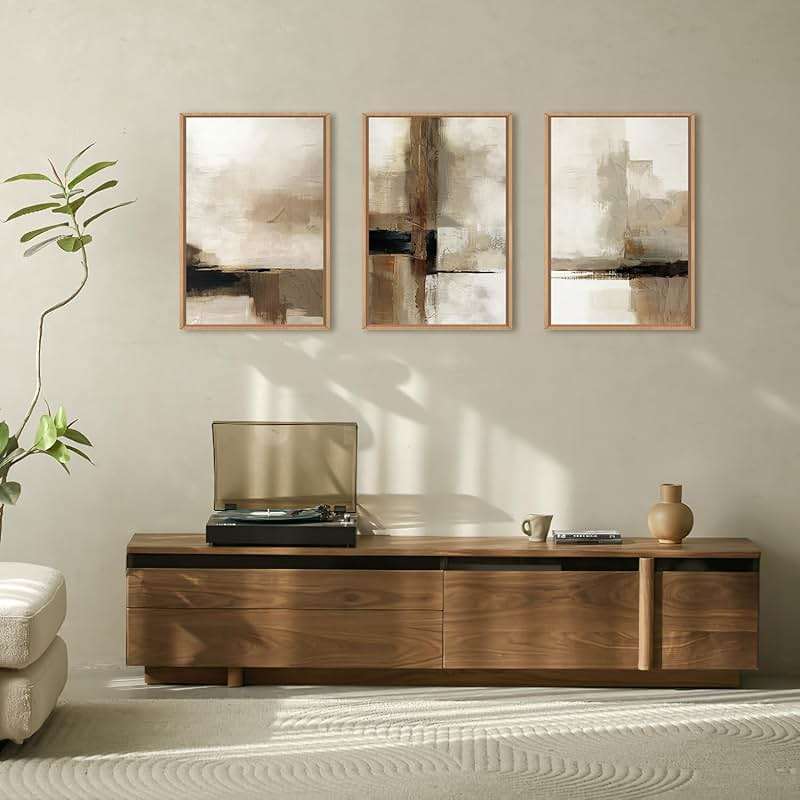 HOURIA Abstract Neutral Vintage Earth Tone Framed Canvas Wall Art Set,Modern Minimalist Rustic Brown Beige Wall Decor,Wabi Sabi Textured Brushstroke Artwork for Living Room,Bedroom,Farmhouse-16"x24"x3 - Image 4