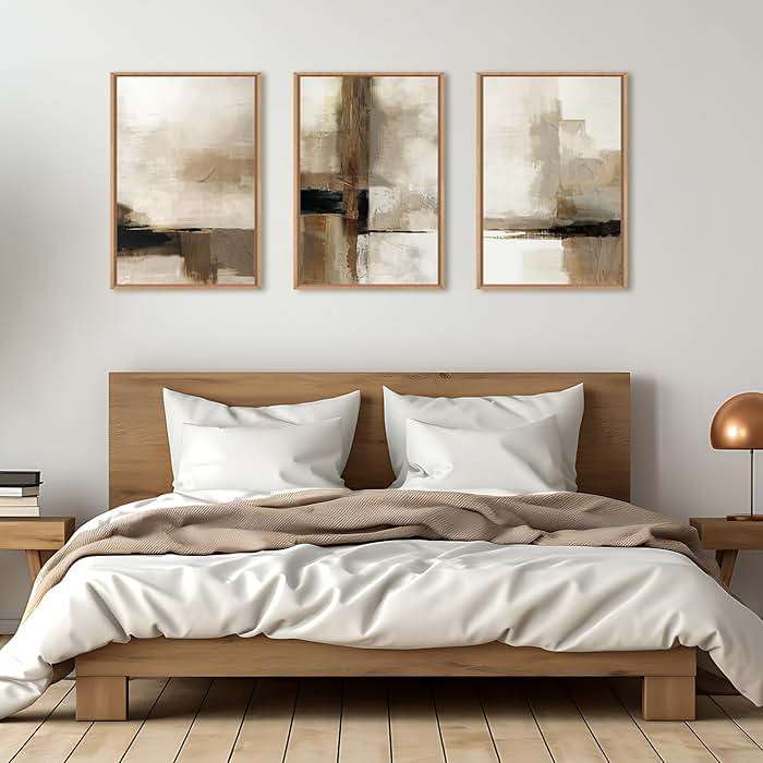 HOURIA Abstract Neutral Vintage Earth Tone Framed Canvas Wall Art Set,Modern Minimalist Rustic Brown Beige Wall Decor,Wabi Sabi Textured Brushstroke Artwork for Living Room,Bedroom,Farmhouse-16"x24"x3 - Image 5