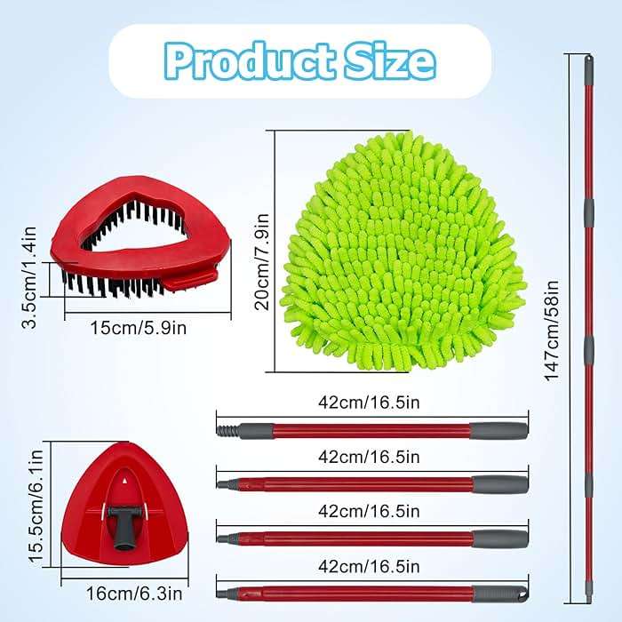 Spin Mop Handle, Mop Replace Heads, Scrubber Head and Base Replacement for O-Cedar EasyWring 1 Tank System, 2 Microfiber Mops Heads Replacements and 1 Scrub Brush, Use for Wet/Dry Hard Floor Cleaning - Image 2