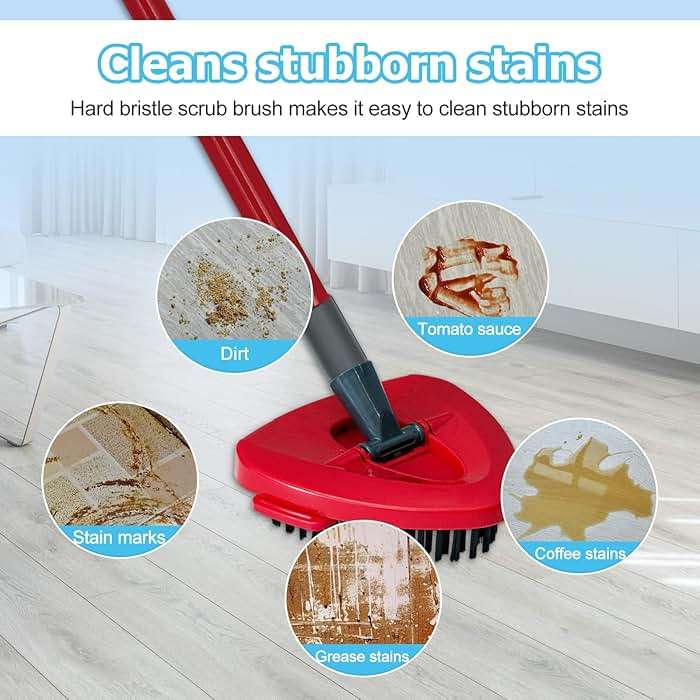Spin Mop Handle, Mop Replace Heads, Scrubber Head and Base Replacement for O-Cedar EasyWring 1 Tank System, 2 Microfiber Mops Heads Replacements and 1 Scrub Brush, Use for Wet/Dry Hard Floor Cleaning - Image 7