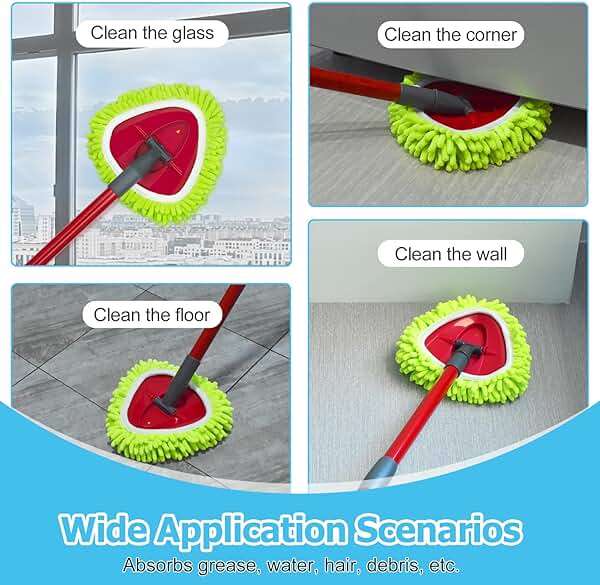 Spin Mop Handle, Mop Replace Heads, Scrubber Head and Base Replacement for O-Cedar EasyWring 1 Tank System, 2 Microfiber Mops Heads Replacements and 1 Scrub Brush, Use for Wet/Dry Hard Floor Cleaning - Image 8