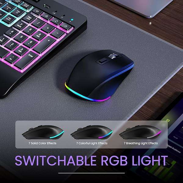 Wireless Keyboard and Mouse Combo- VEILZOR 2.4G Rechargeable Keyboard with Phone Holder, Ergonomic Wrist Rest, 9 RGB Backlit Effects, Silent Keyboard Mouse Set for Windows, Laptop, PC - Image 5
