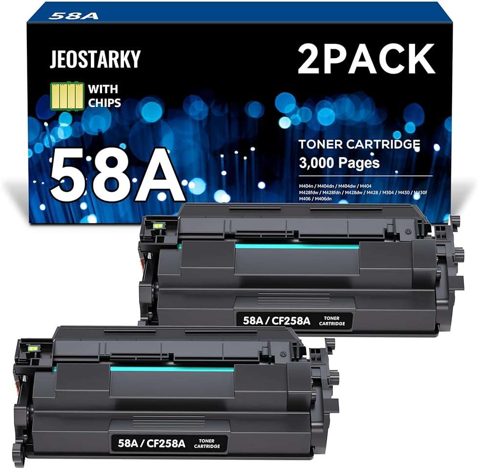Jeostarky Compatible 58a hp Toner Cartridge Replacement for HP 58A CF258A 58X CF258X (with chip) Toner Cartridge for LaserJet Pro MFP M428fdw M404n M428fdn M404dn M430 Printer(2 Black) - Image 1