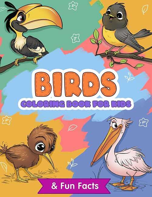 Birds Coloring Book for Kids: Fun Facts & Unique Illustrations of Owl, Parrot, Hummingbird, and More - Discover and Learn with Colorful Pages for Toddlers. (Educational coloring books Cute Animals) - Image 1