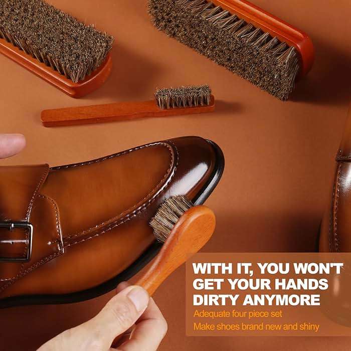 YEHFHSU 4 Pcs Shoe Brush, Boot Brush, Horse Hair Brush for Leather, Shoe Polish Brush, Professional Leather Shoe Care Brushes, Horsehair Shoe Shine Brush Cleaning Brush Care Clean Dauber Applicators - Image 3